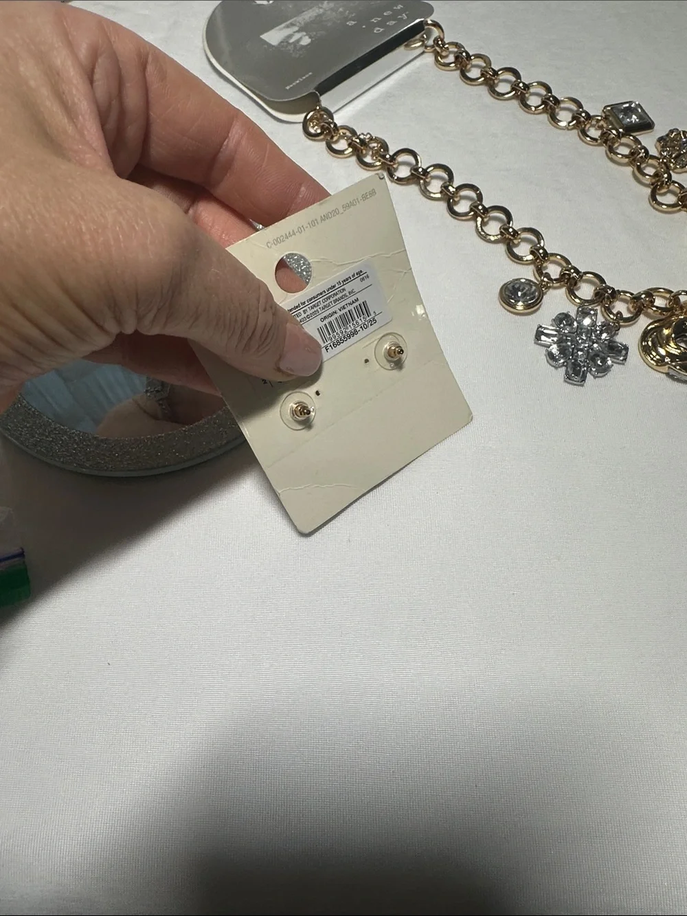 a new day Two-Tone Gold Charm Necklace with Silver Crystal Charms & earrings NWT